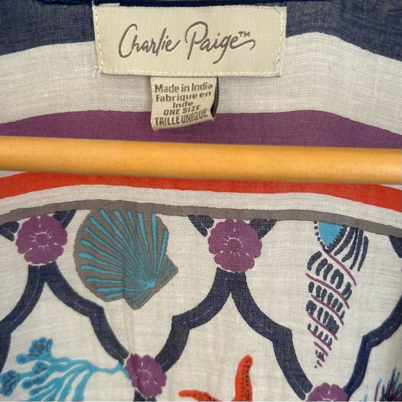 Charlie Paige Cotton Shell Print Beach Swim Lightweight Coverup Kimono,One Size - Picture 3 of 8